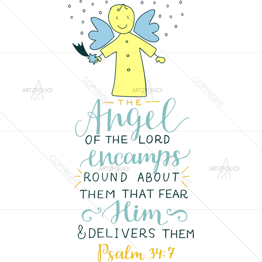 Angel of Lord Bible Verse Psalm D1 — Devotional custom art by ArtzFolio