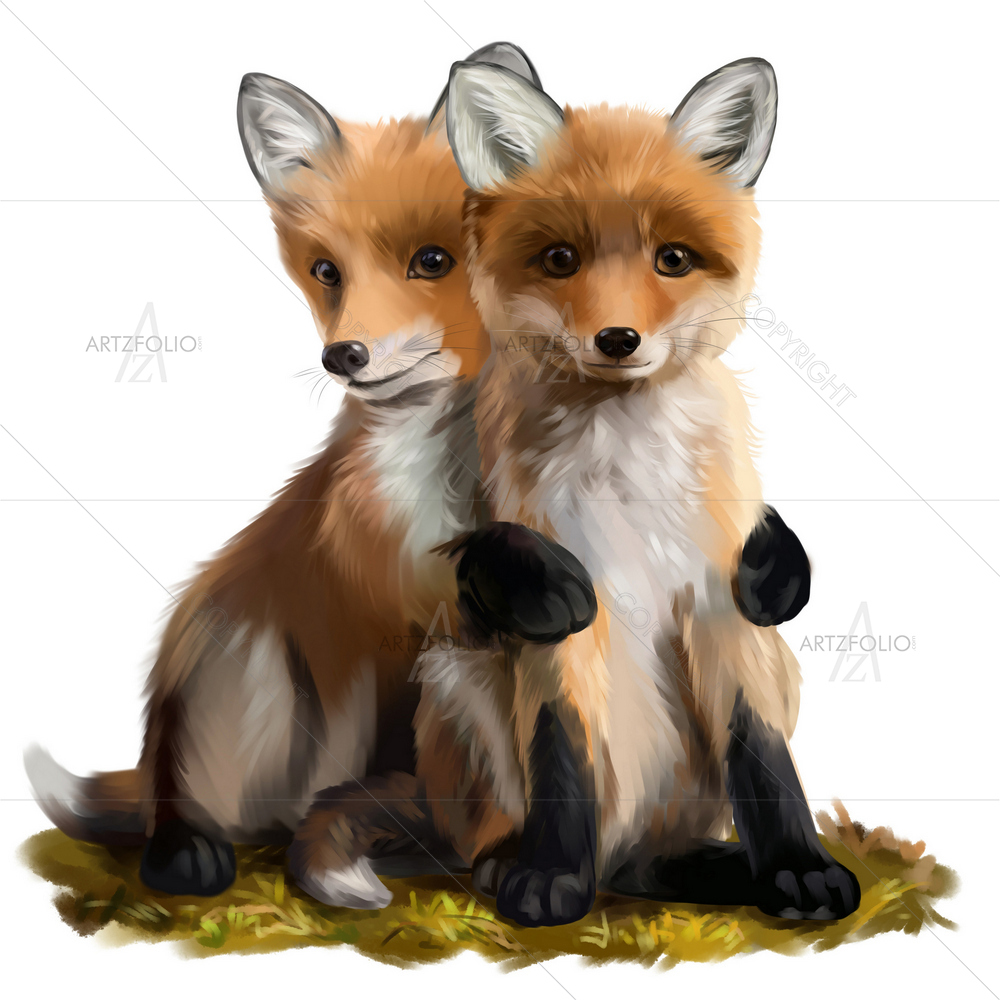 Watercolor Little Foxes — custom-size art design 5014541