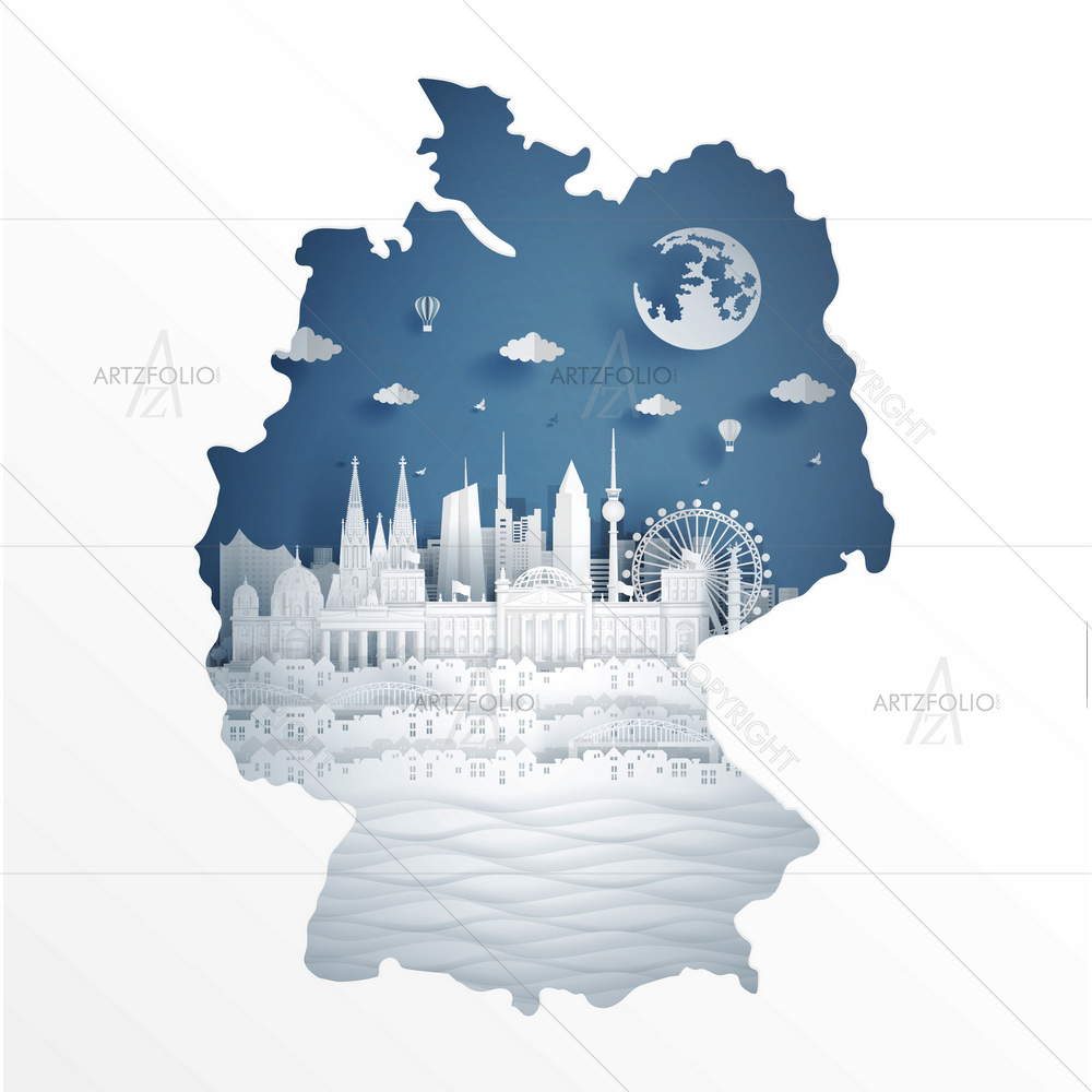 Germany Map and Famous Landmarks — custom-size art design 5014566