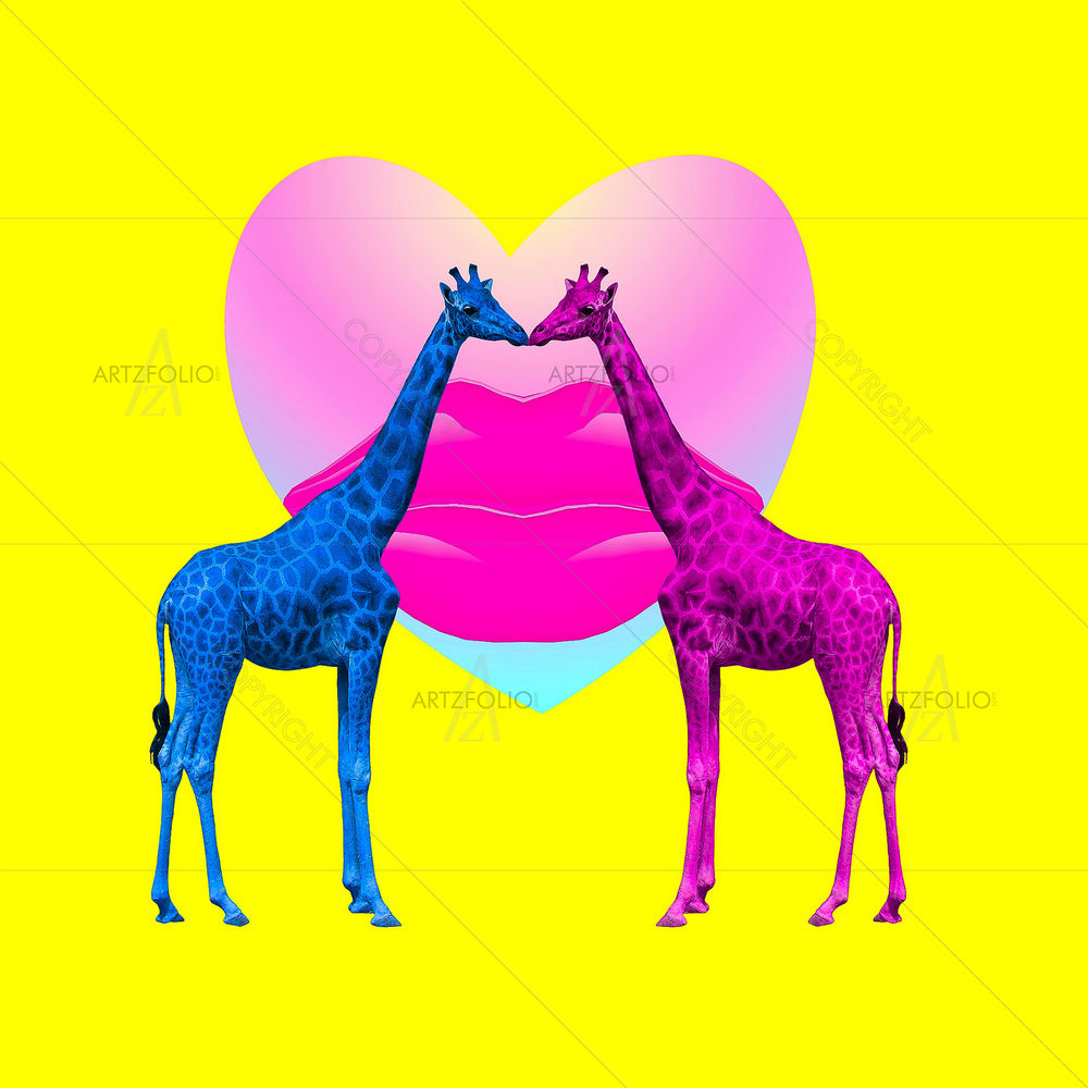 Giraffe Love Kisses — African custom art by ArtzFolio