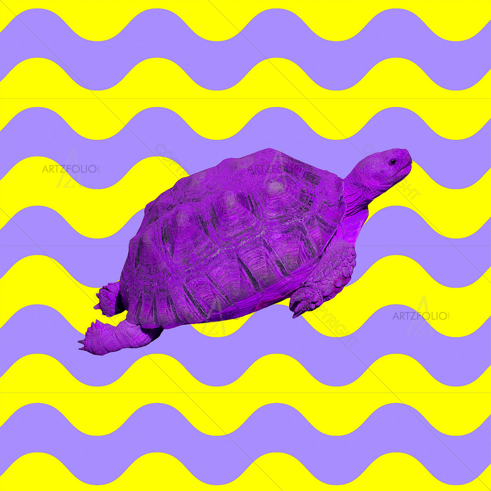 Minimal Purple Turtle in Colorful Ocean — custom-size art design 5014580