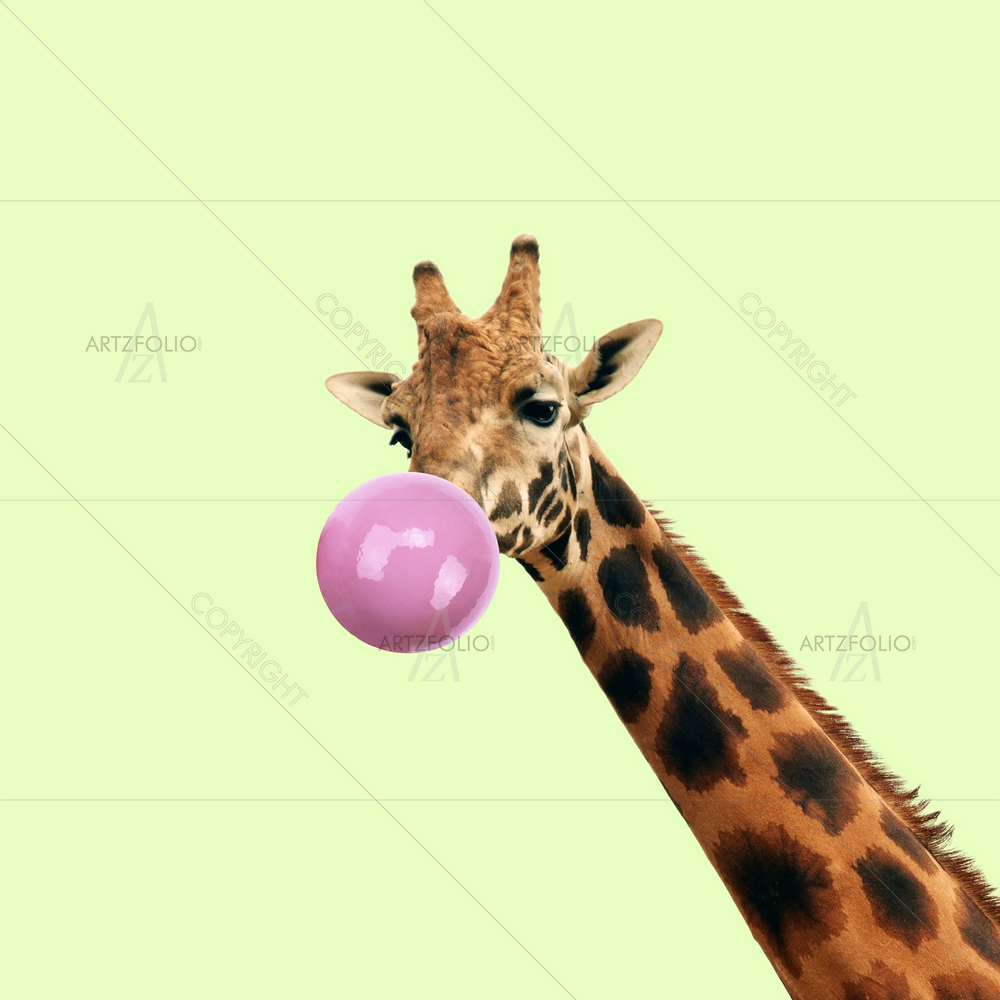 Giraffe with Bubble Gum — African custom art by ArtzFolio