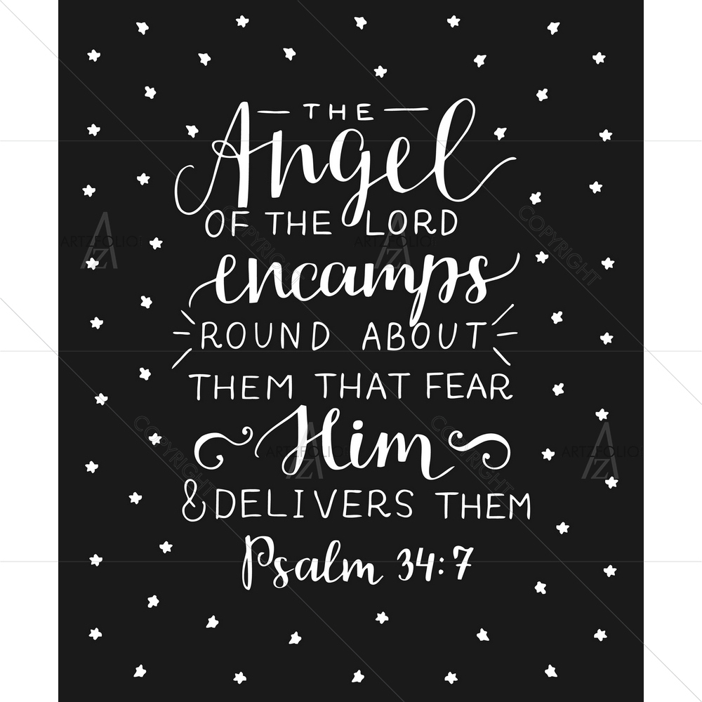 Angel of Lord Bible Verse Psalm D2 — Devotional custom art by ArtzFolio