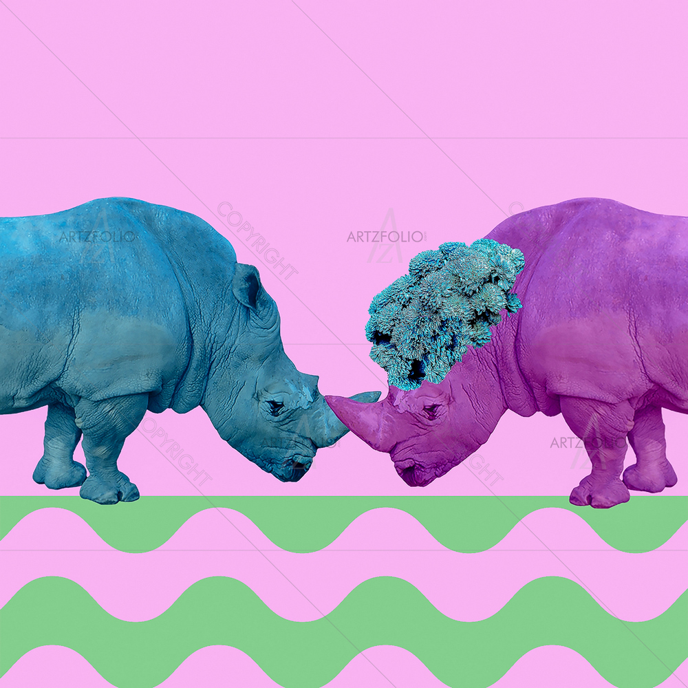 Rhinos Couple — African custom art by ArtzFolio