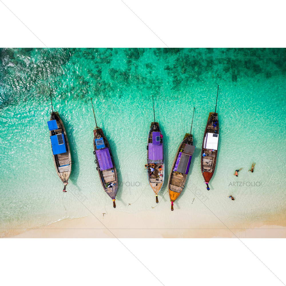 Season Boats and Tourists, Phi-Phi Island, Thailand — custom-size art design 5014637