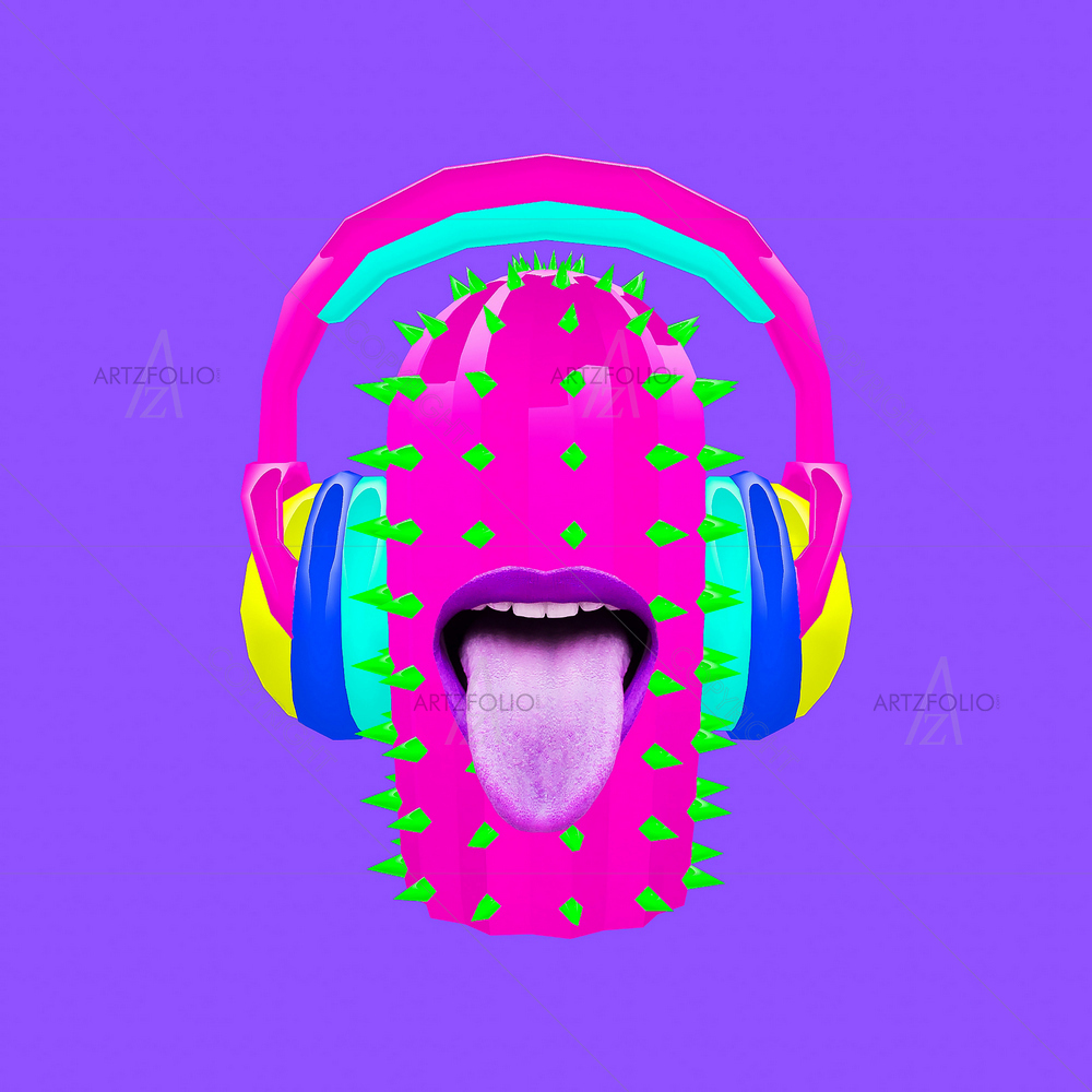 3D Cactus & Music Pop Art — custom-size art design 5014657