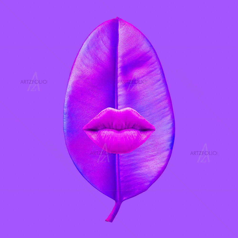 Purple Leaf with Human Lips — Fashion custom art by ArtzFolio