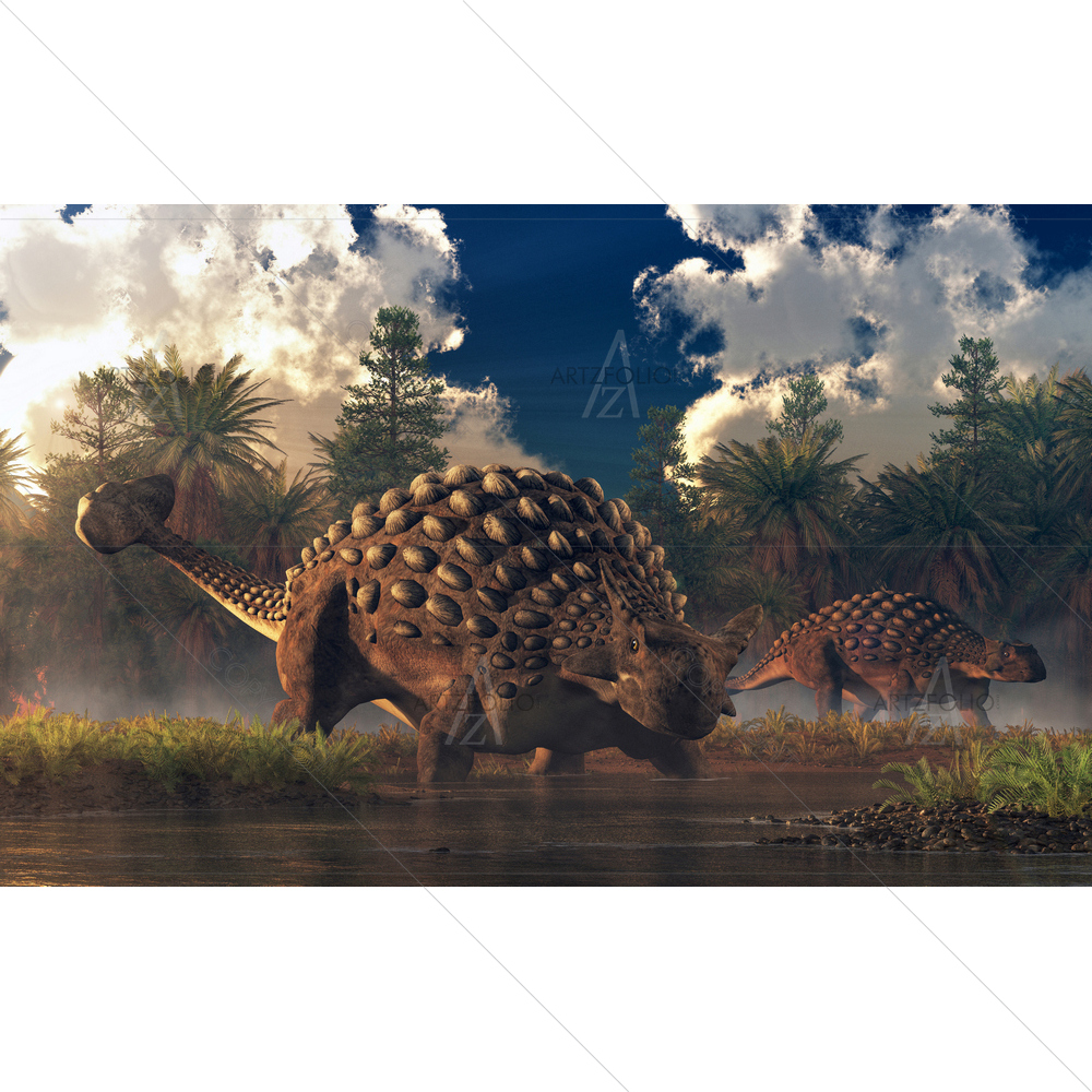 Ankylosauruses Pair in Watery Lowland — custom-size art design 5014697
