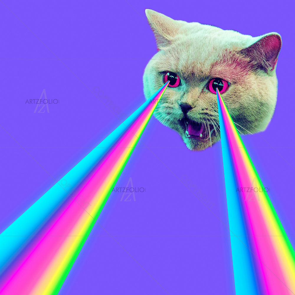Evil Cat with Rainbow Lasered Eyes — Abstract custom art by ArtzFolio