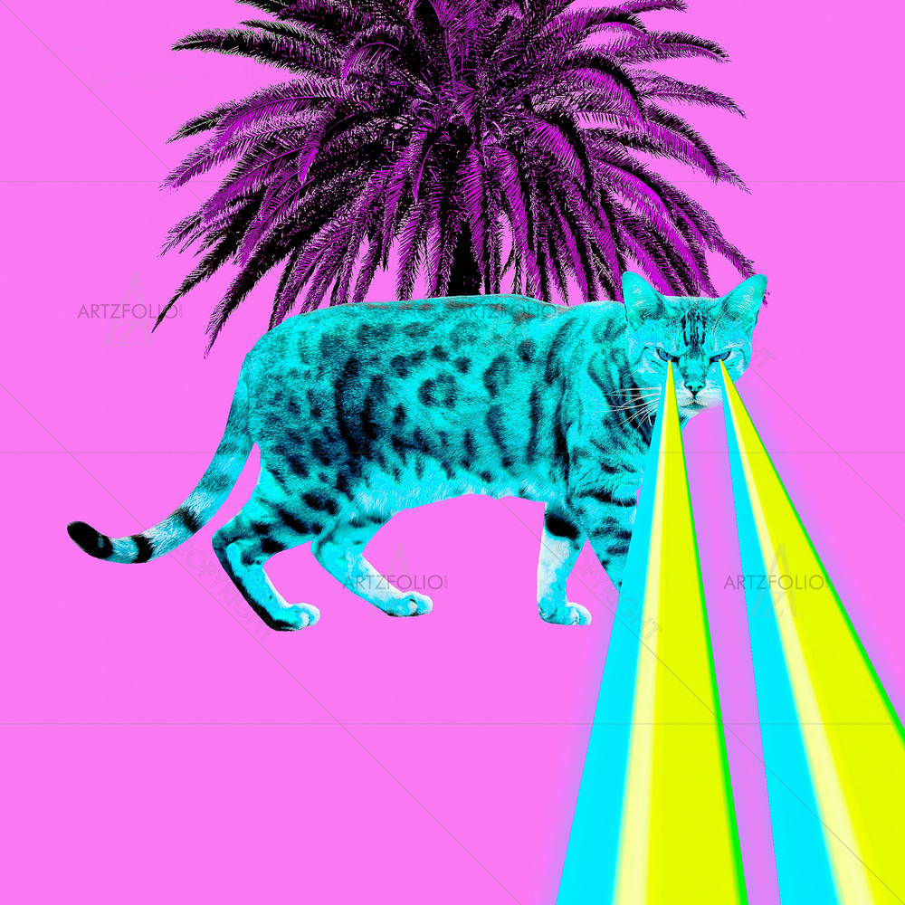 Leopard Cat with Lasers from Eyes — Devotional custom art by ArtzFolio