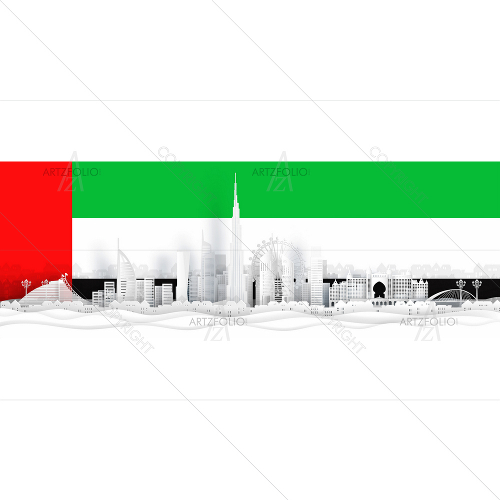 Dubai Flag and Famous Landmarks — Devotional custom art by ArtzFolio