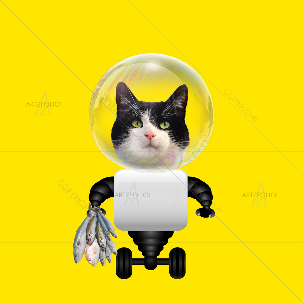 Robot Astronaut Cat — Abstract custom art by ArtzFolio