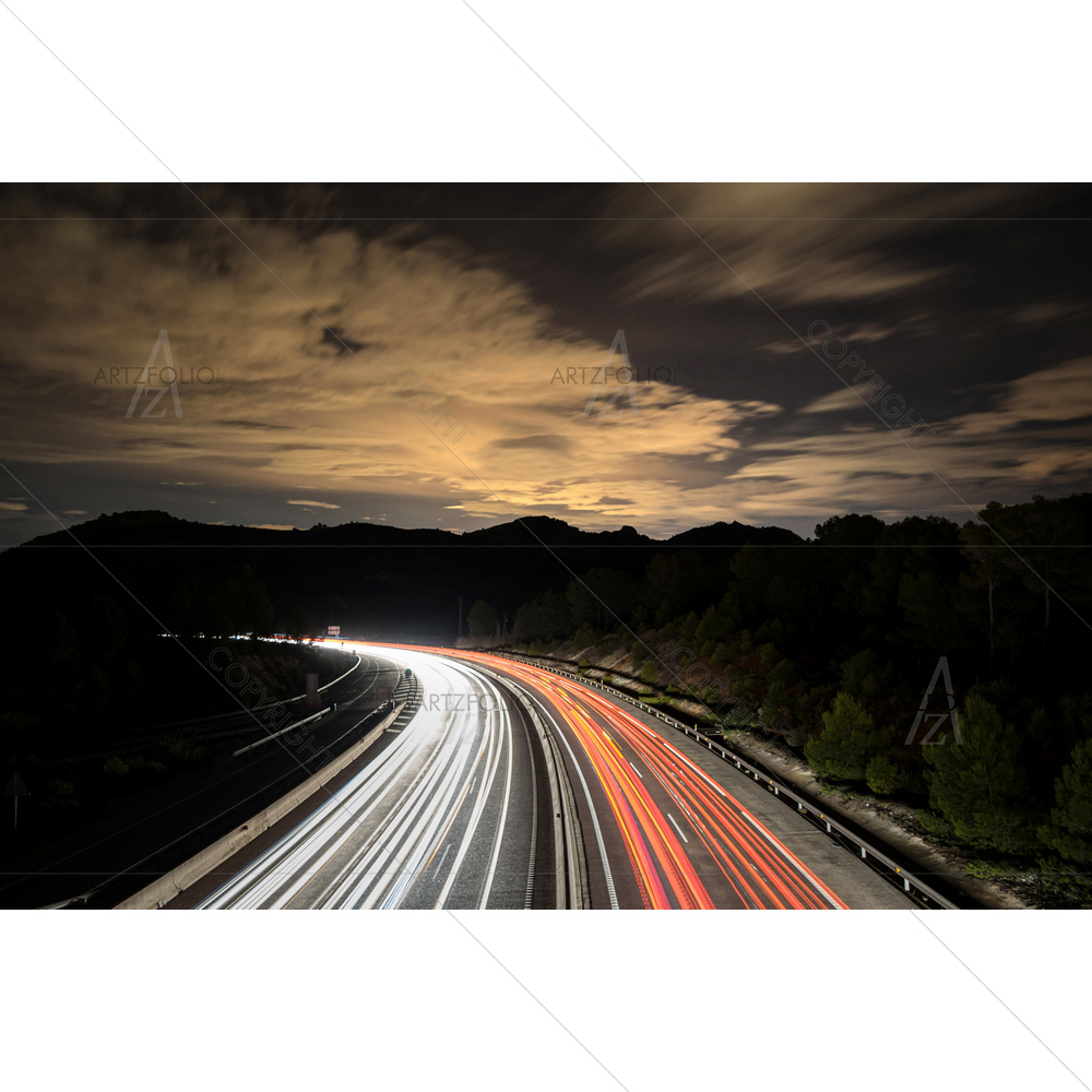 Traffic at Night in Mountain — custom-size art design 5014730