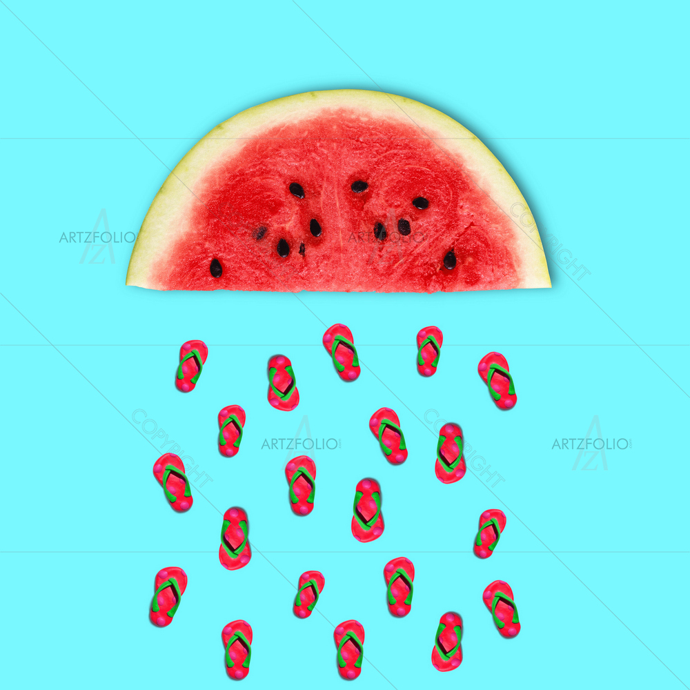 Rainy Watermelon Slippers — Abstract custom art by ArtzFolio