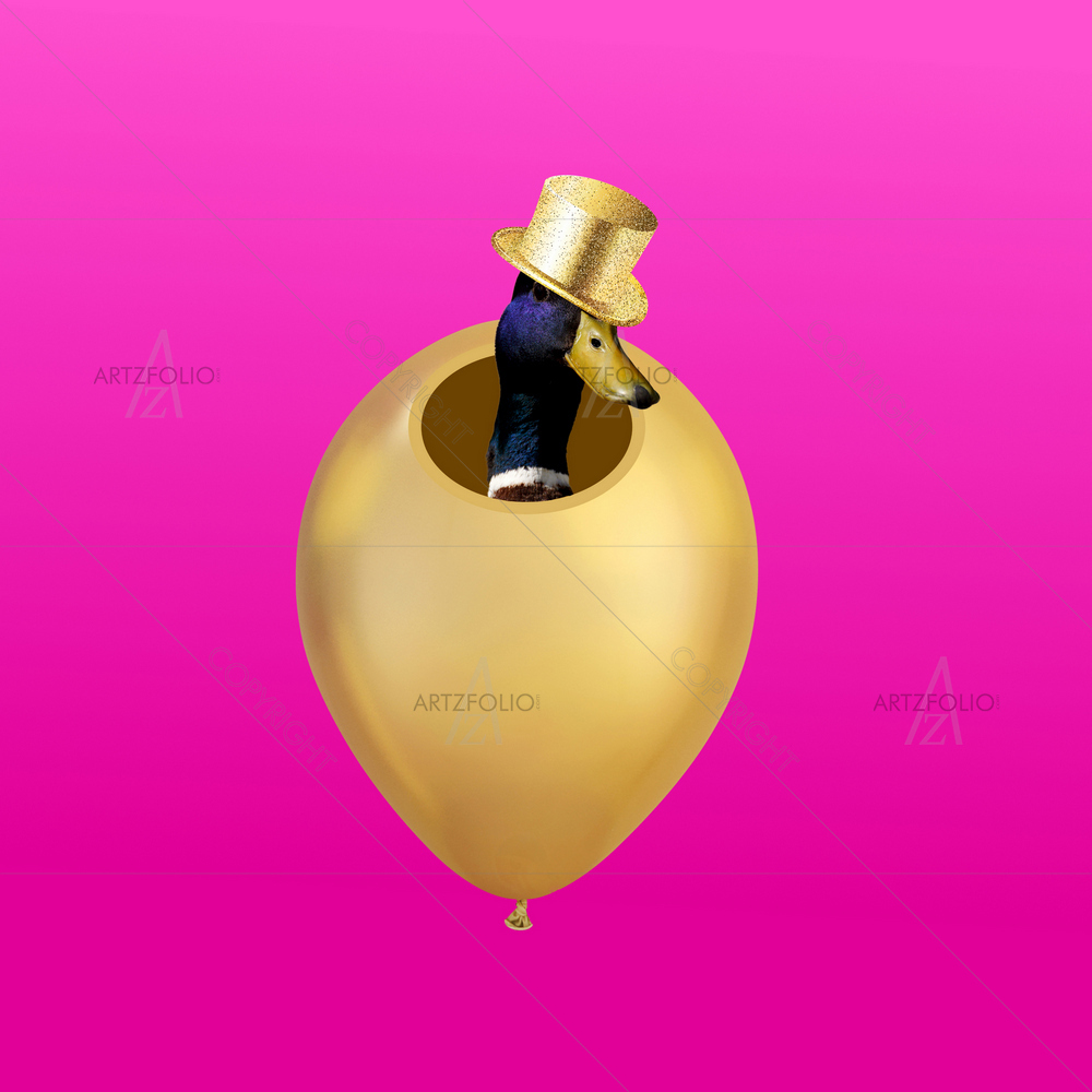 Duck With Hat Peeking Out of Balloon — Devotional custom art by ArtzFolio