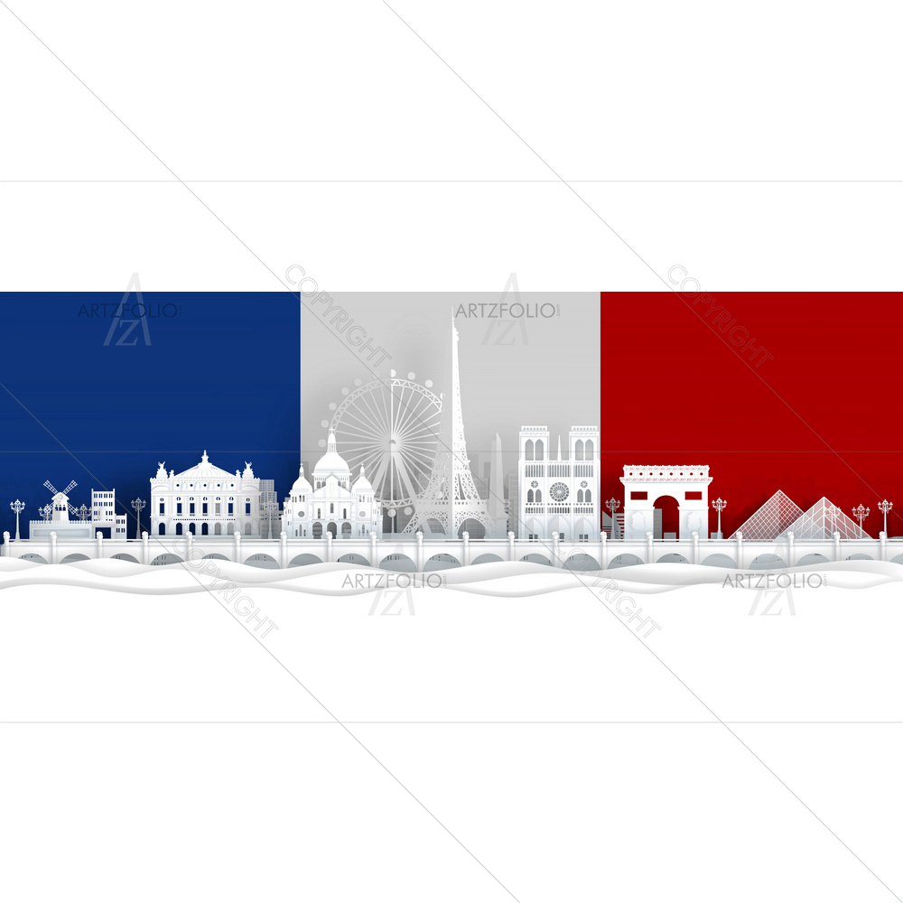France Map and Famous Landmarks D2 — custom-size art design 5014734
