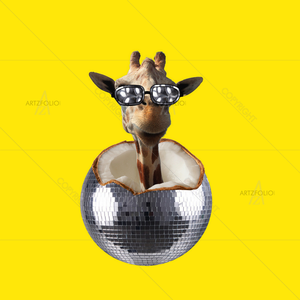 Giraffe Peeking out of Coconut Disco Ball — Animals custom art by ArtzFolio