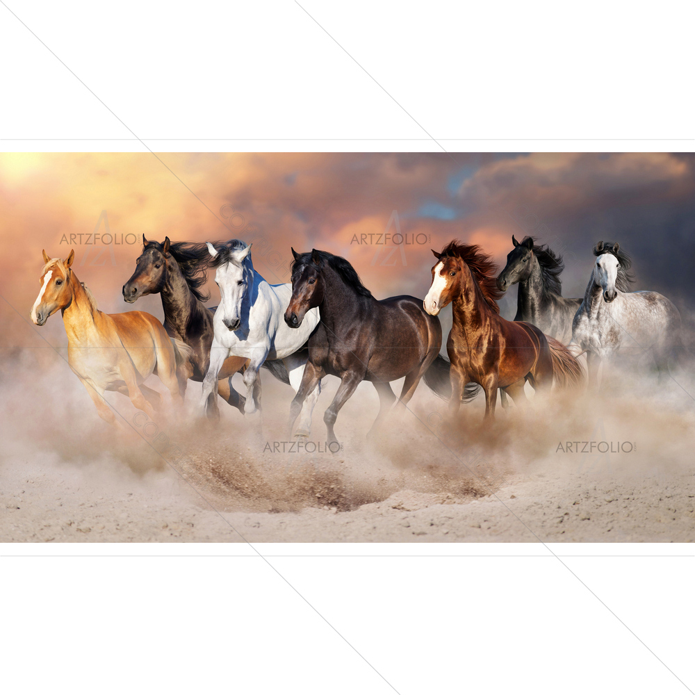 Horse Herd Run Gallop in Desert — custom-size art design 5014750