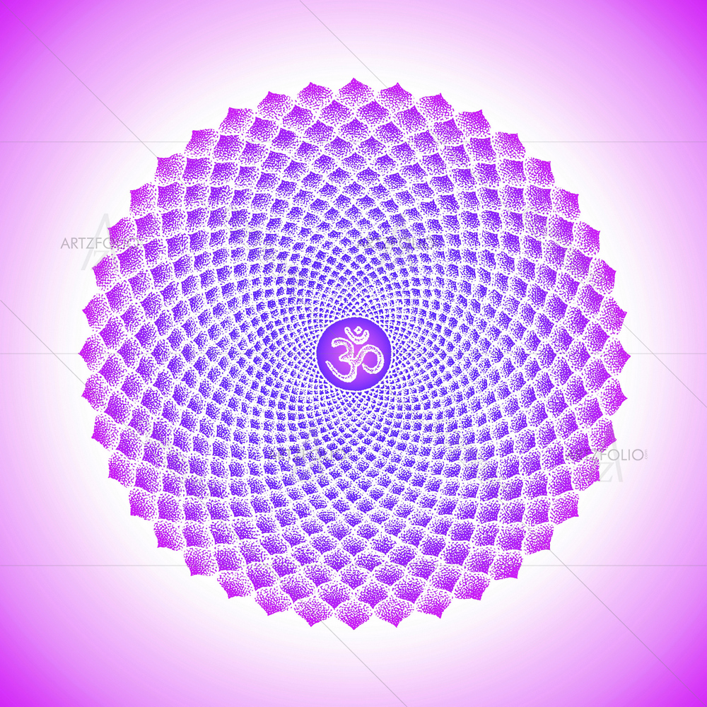 Seven Primary Crown Sahasrara Chakra Sanskrit Mantra — Devotional custom art by ArtzFolio