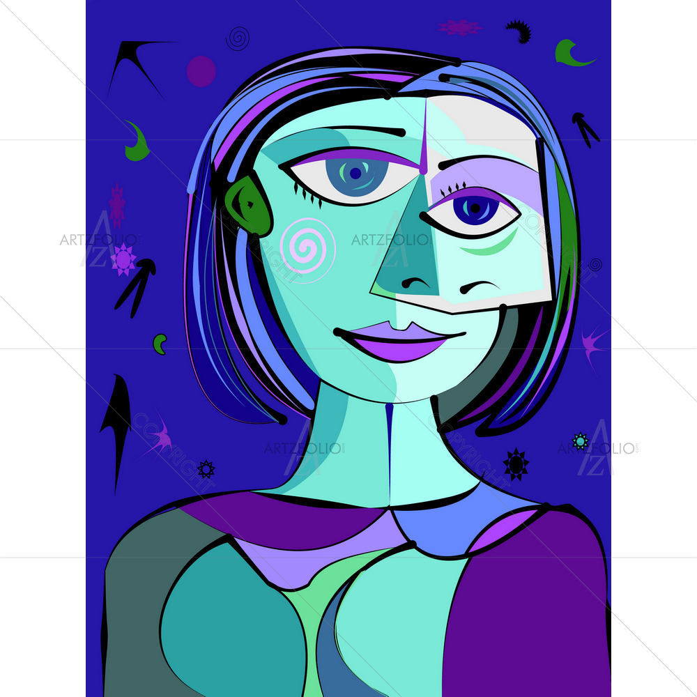 Blue Woman Portrait — custom-size art design 5014807