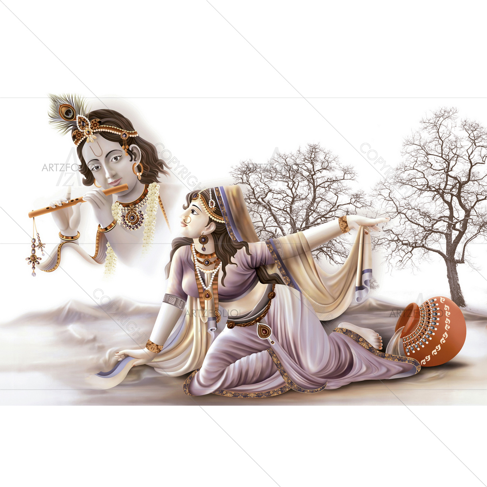 Hindu God Radha Krishna D4 — Devotional custom art by ArtzFolio