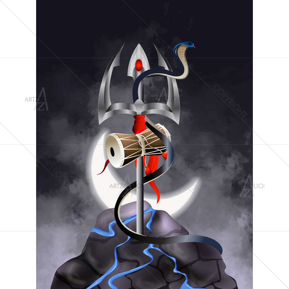 Maha Shivaratri Trishula of Hindu Lord Shiva D1 — Devotional custom art by ArtzFolio