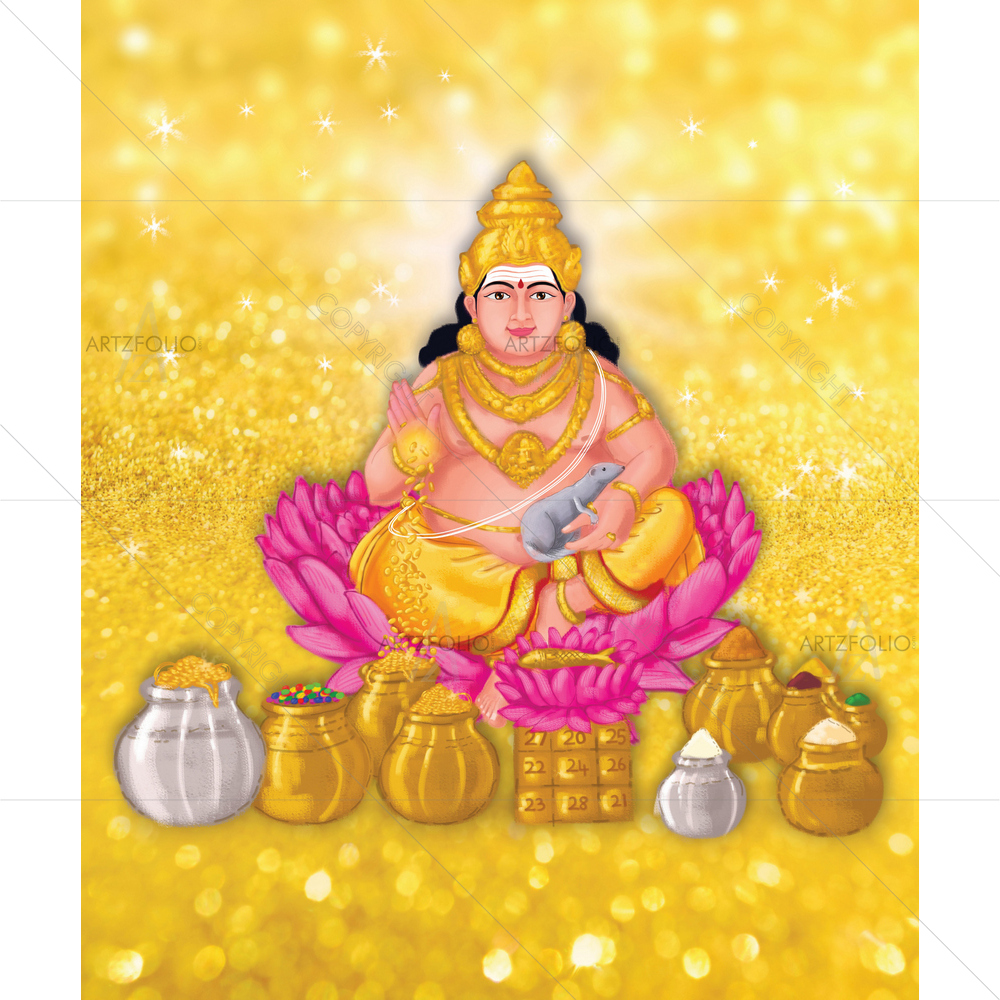Hindu God of Wealth Kuber D2 — Devotional custom art by ArtzFolio