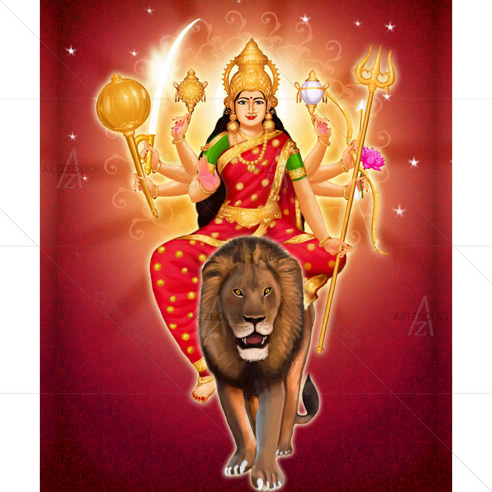 Hindu Goddess Durga D1 — Devotional custom art by ArtzFolio