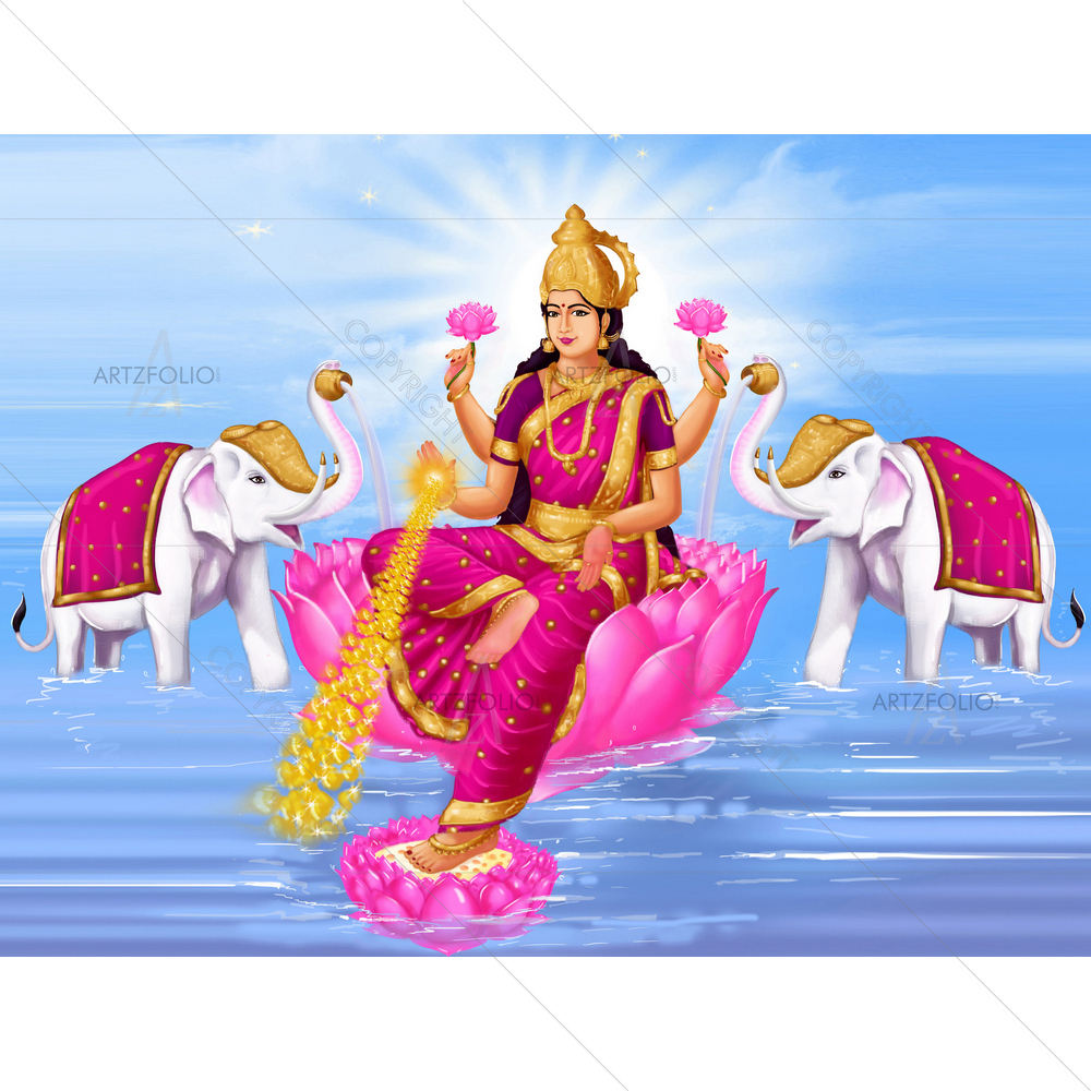 Hindu Goddess Laxmi D2 — Devotional custom art by ArtzFolio