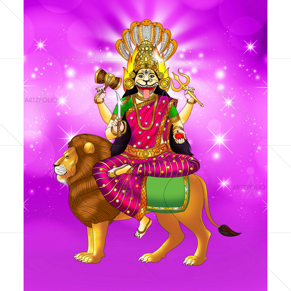 Hindu Goddess Prathyangira — Devotional custom art by ArtzFolio