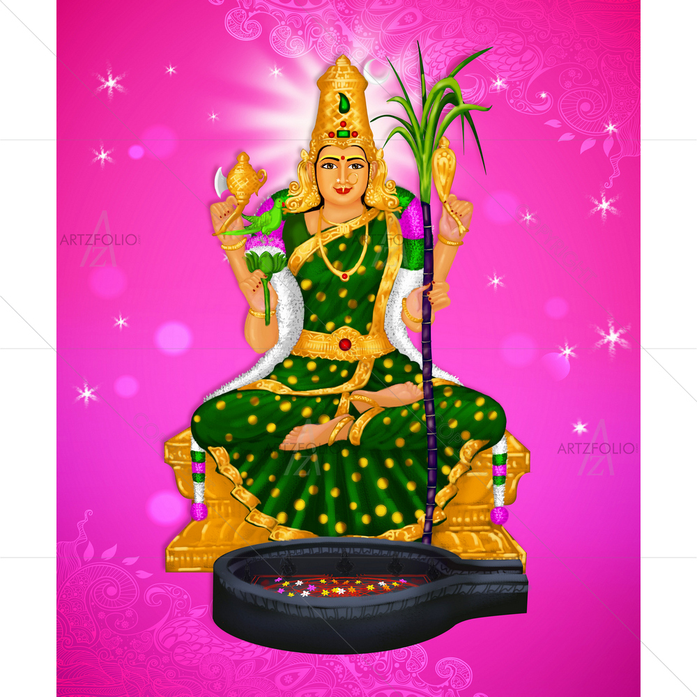 Hindu Goddess Kamakshee — Devotional custom art by ArtzFolio