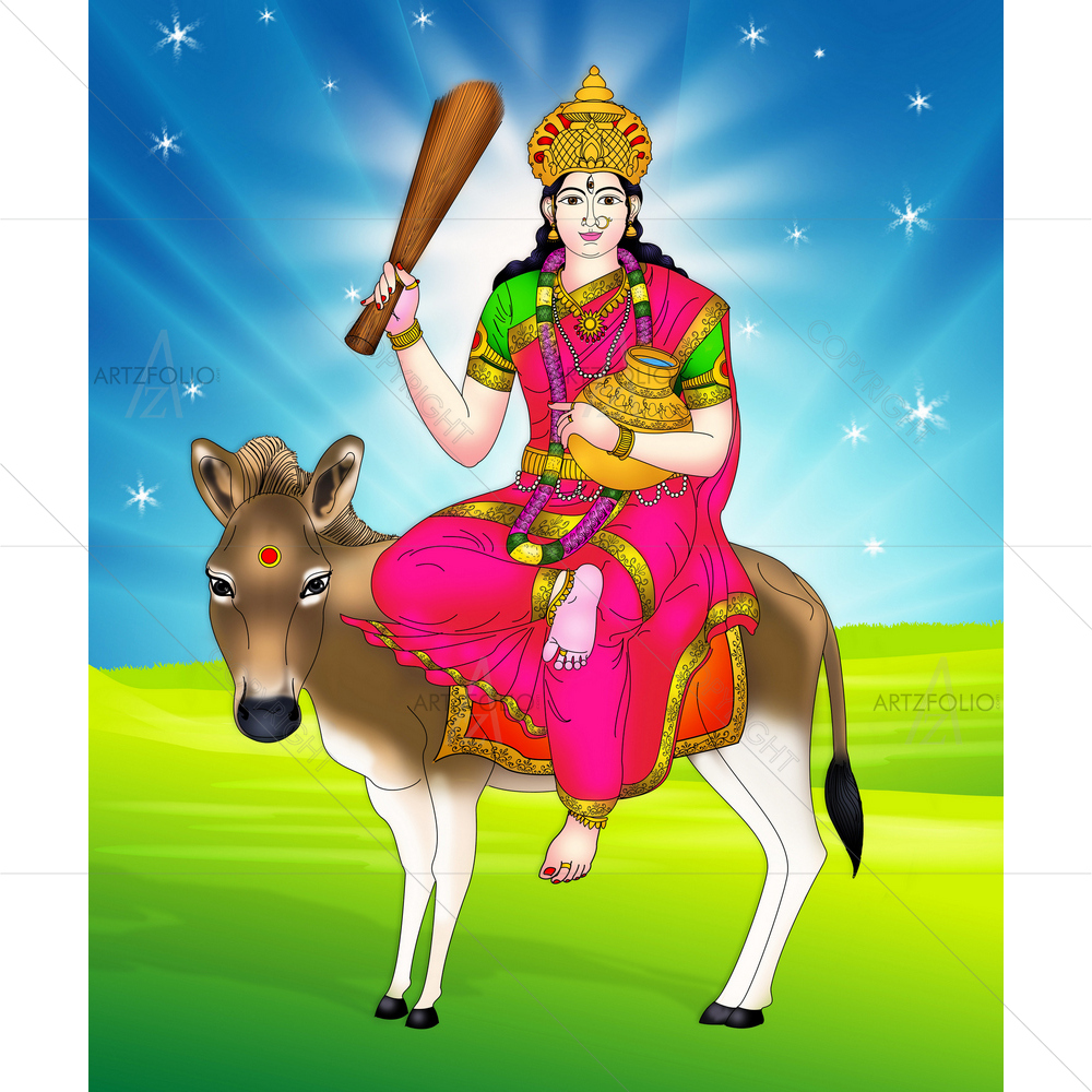 Goddess Durga Shitala Deity — Devotional custom art by ArtzFolio