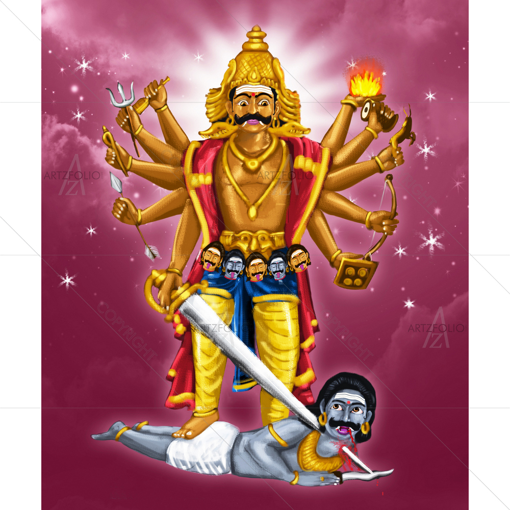 Hindu God Veerabathira — Devotional custom art by ArtzFolio