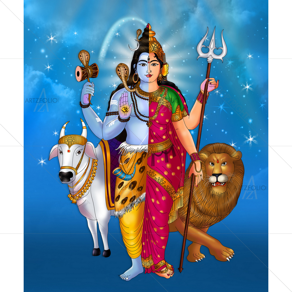 Hindu God Ardhanarishvara — Devotional custom art by ArtzFolio