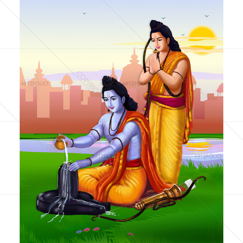 Shiva Pooja by Lord Ram Lakshman — custom-size art design 5014898