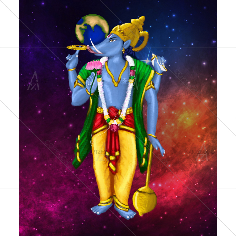Varaha, God Vishnu 3rd Avatar — Devotional custom art by ArtzFolio