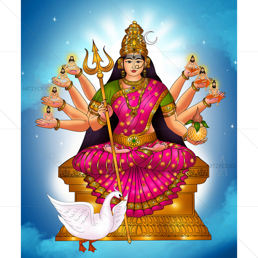 Mother Ayur Devi's Worship in Kritha Yuga — Devotional custom art by ArtzFolio