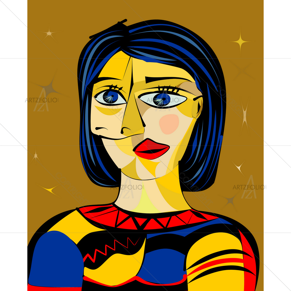 Colorful Cubism Girl Portrait — custom-size art design 5014904