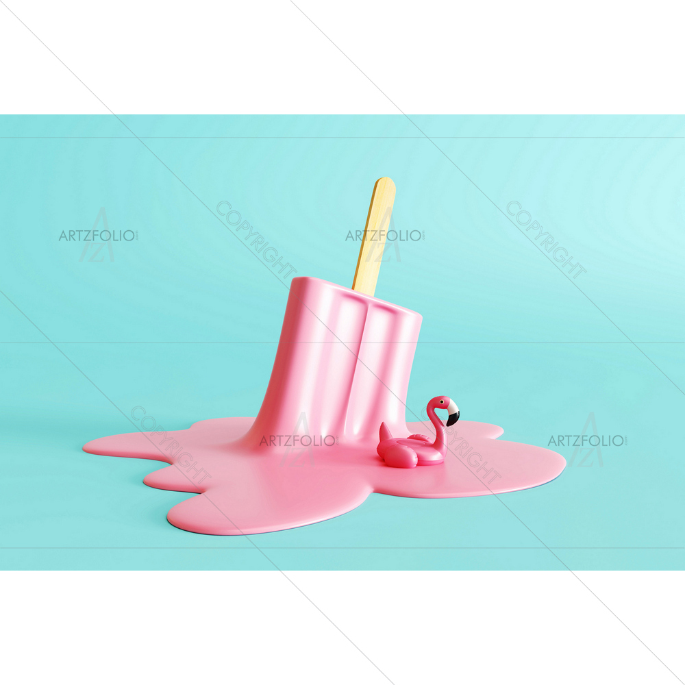 Pink Ice Cream Melting with Flamingo — Automobiles custom art by ArtzFolio