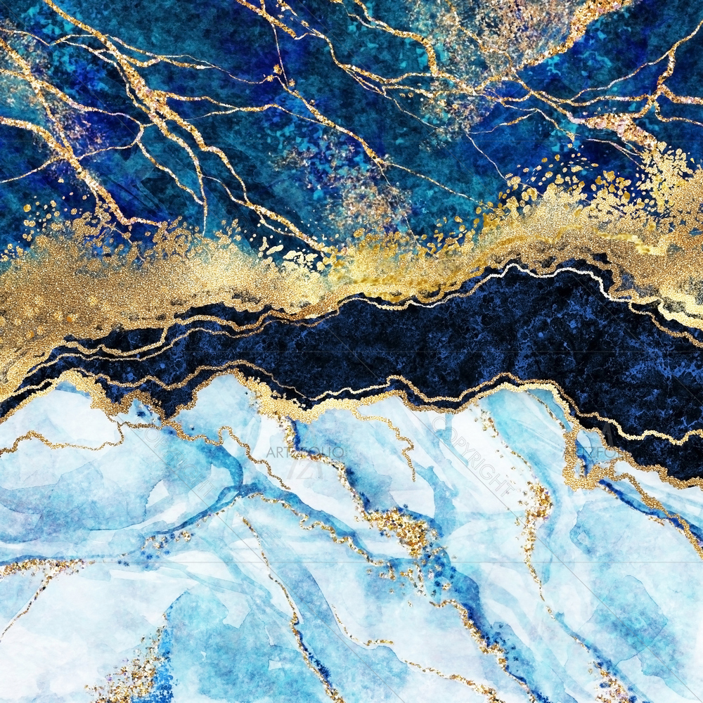 Abstract Blue Marble D1 — Fluid marble custom art by ArtzFolio