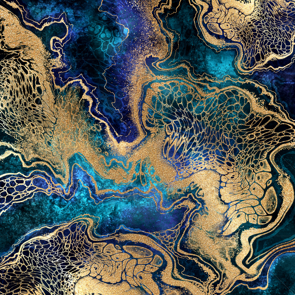 Blue Gold Marble Image — Fluid marble custom art by ArtzFolio