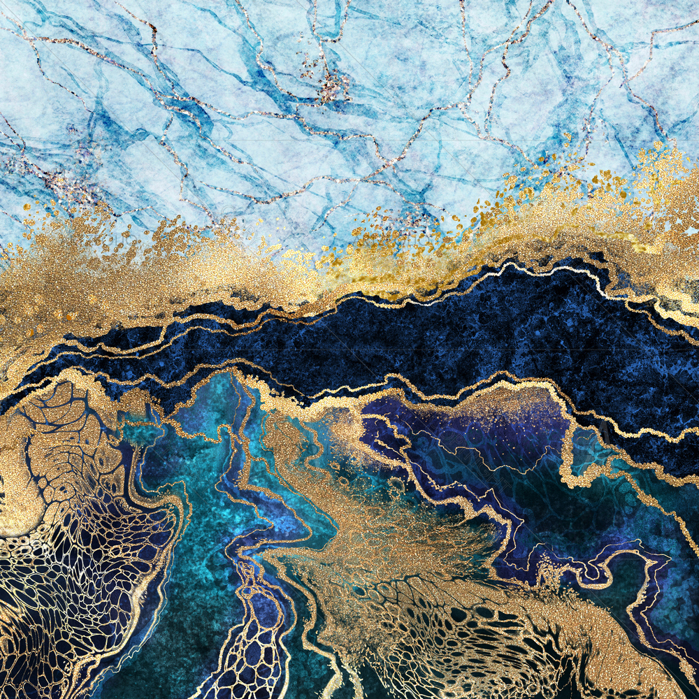 Abstract Blue Marble D2 — Fluid marble custom art by ArtzFolio