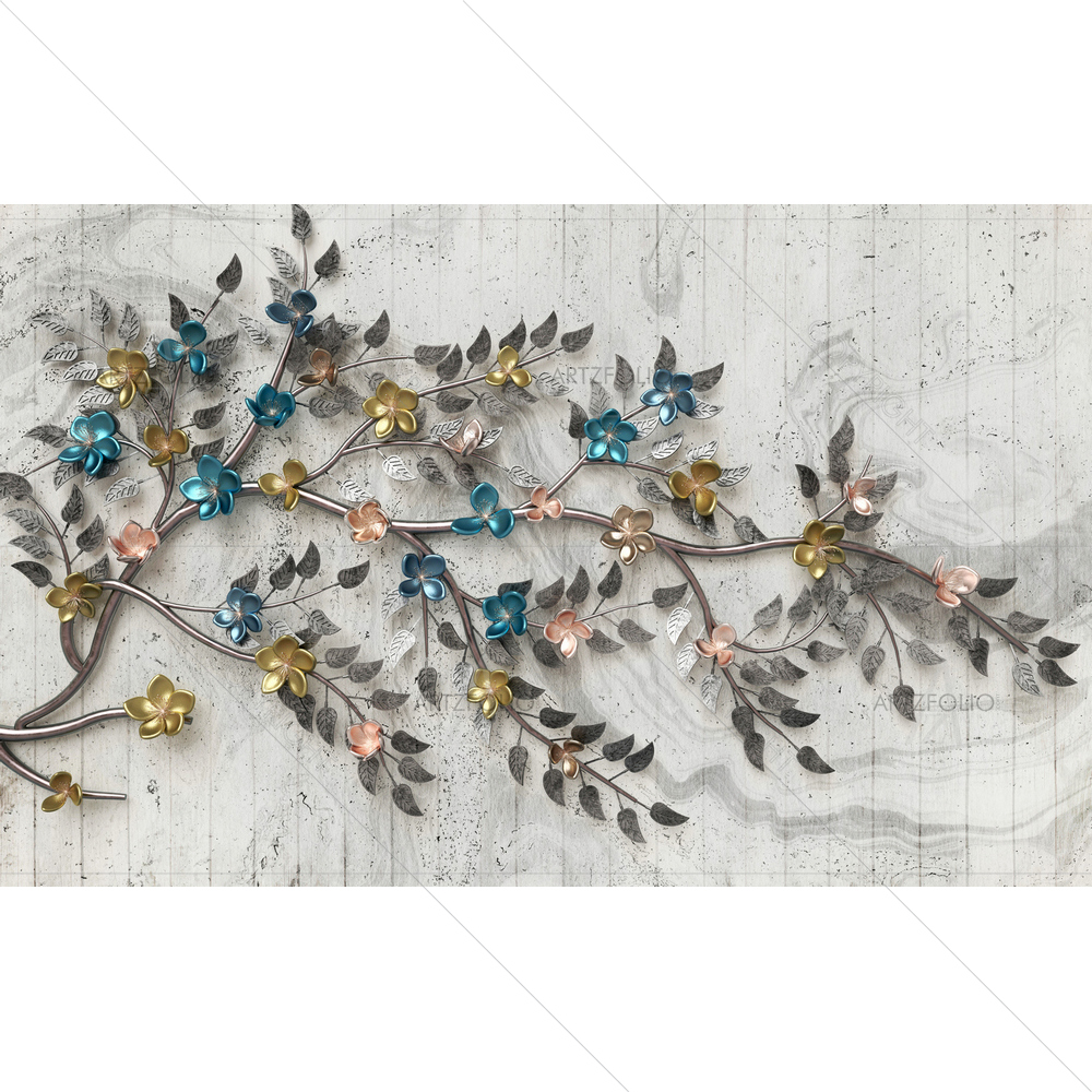 3D Golden & Blue Tree Pattern — Abstract custom art by ArtzFolio