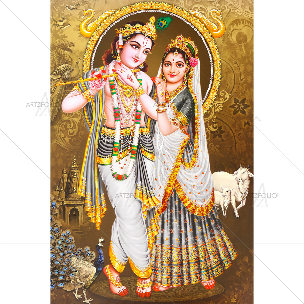Lord Krishna Playing Flute with Radha — custom-size art design 5014943