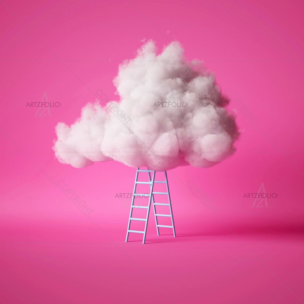 3D Cloud Over Ladder Concept — Abstract custom art by ArtzFolio