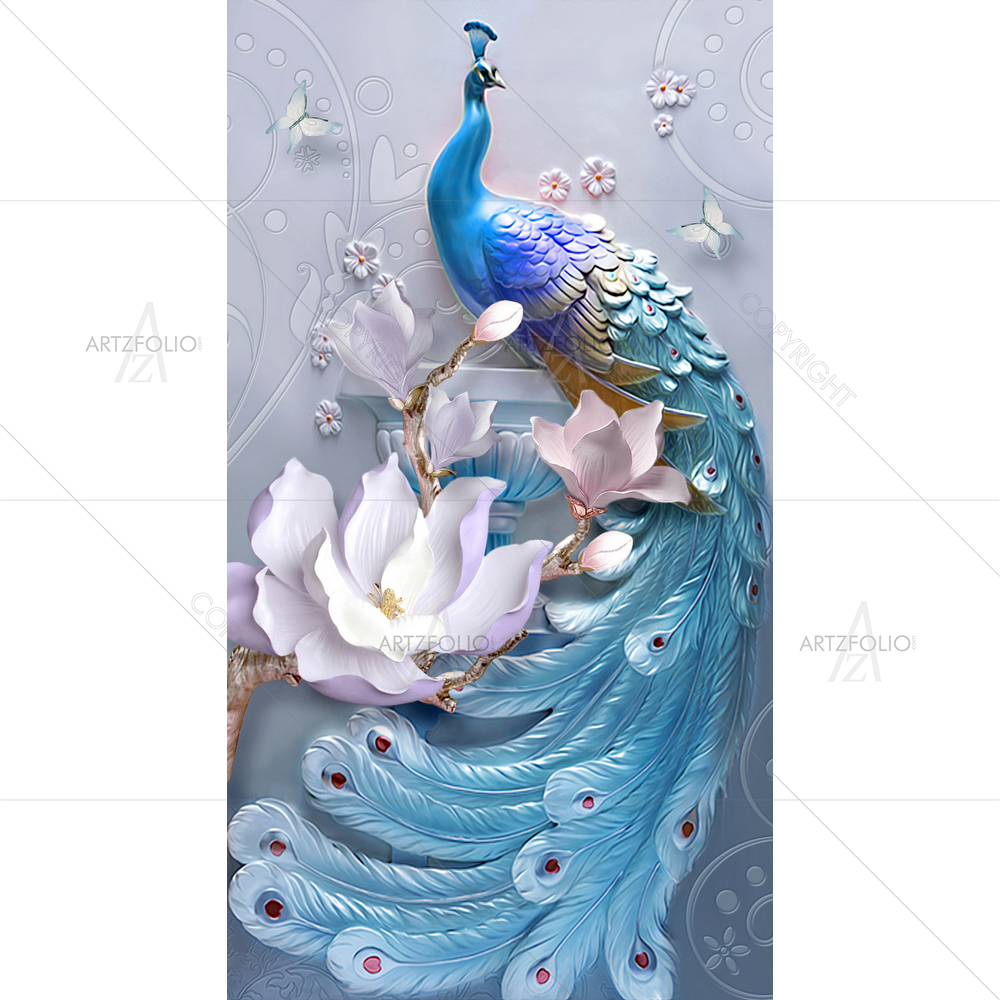 3D Mural Peacock — custom-size art design 5014980