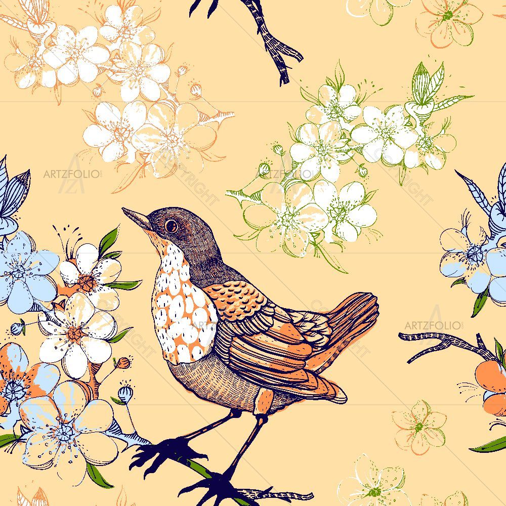 Birds and Apple Tree — custom-size art design 5015033