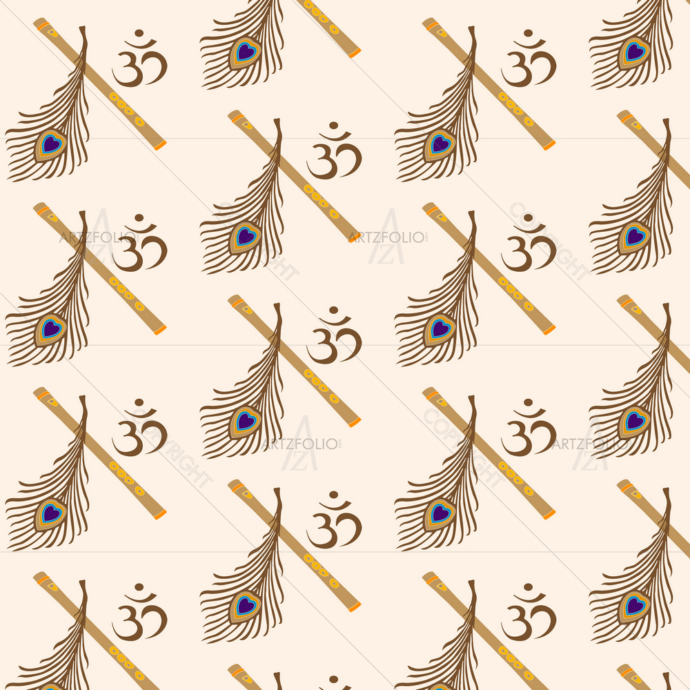 Brown Pipe, Peacock Feather & OM Symbol Collage — Devotional custom art by ArtzFolio