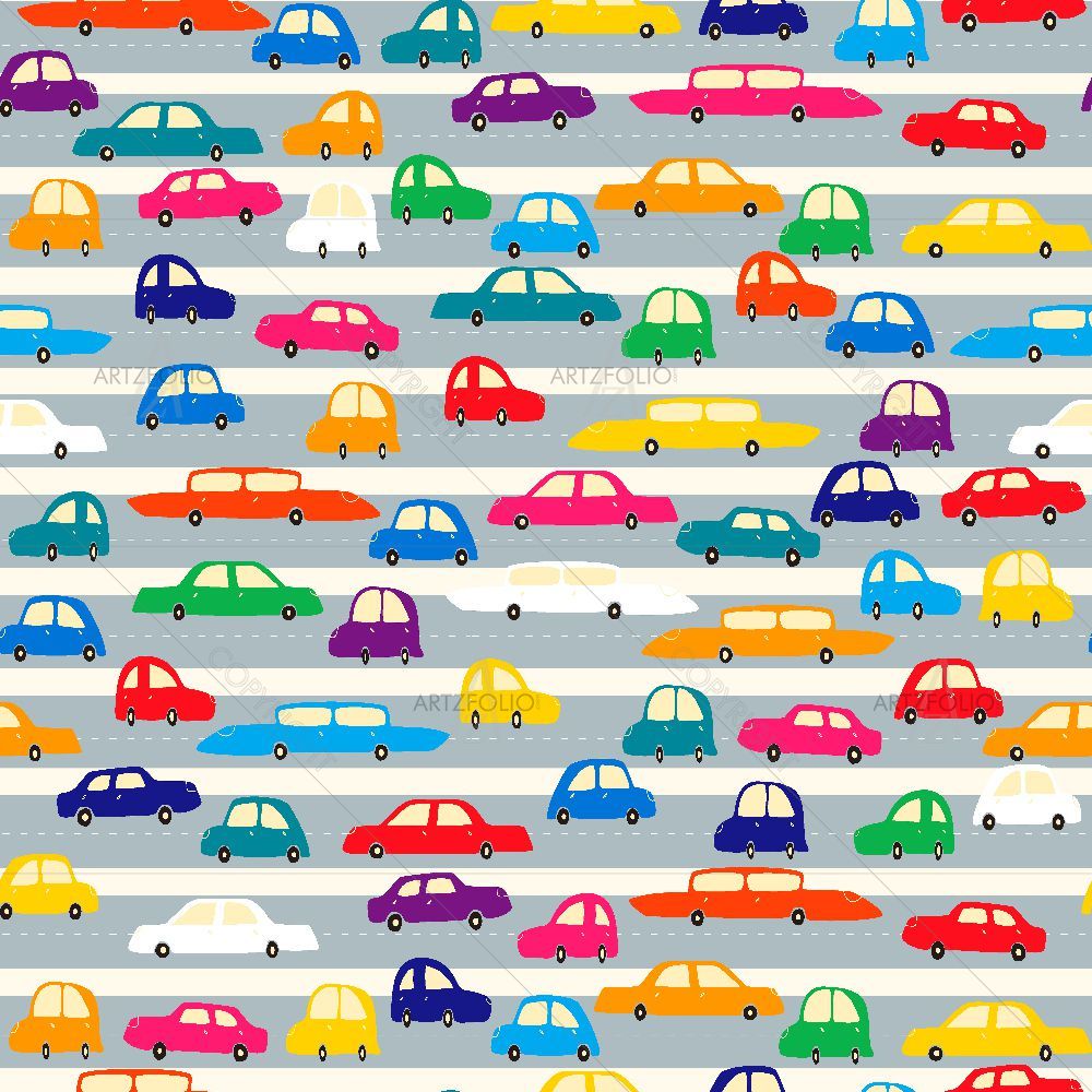 Colorful Cars on Road — Animated Cartoons custom art by ArtzFolio
