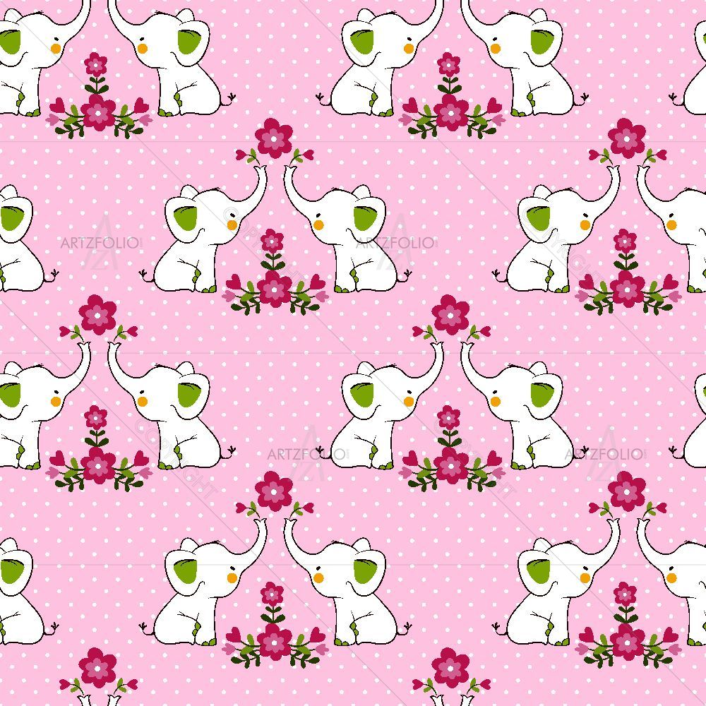 Baby Elephants With Flowers — custom-size art design 5015201